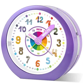Ayybboo Analog Wecker Kinder Ohne Ticken für Kinderzimmer | Kinderwecker für Mädchen Jungen mit Nachtlicht und Schlummerfunktion,Batteriebetriebener Lernwecker für Schulzeit und Alltag