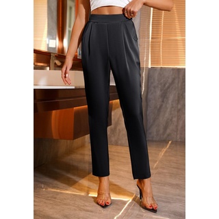 Opspring Schlupfhose Damen Satin Casual Elastische Hohe Taille Stretch Elegante Hosen Hosen schwarz XL(40)