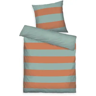 Tom Tailor BOLD STRIPES Wendebettwäsche Baumwolle Orange/Türkis 135 x 200 cm + 80 x 80 cm