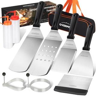 Overmont Grillspachtel Grillbesteck Set TÜV-Zertifiziert Grillwender BBQ Werkzeugset Edelstahl 9Pcs für Outdoor und Indoor