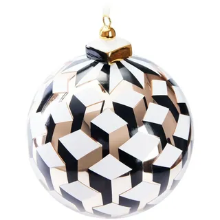 Brubaker Premium Weihnachtskugel 3D Würfel Gold, Weiß und Schwarz - 10 cm Baumkugel aus Glas mit Porzellan Spitze - Moderne Weihnachtsbaumkugel - Christbaumkugel - Christbaumschmuck