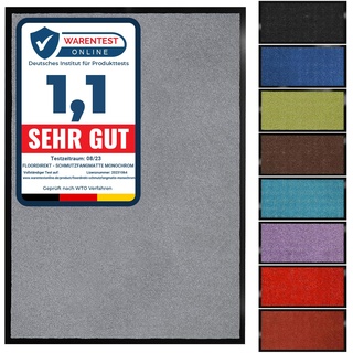 Floordirekt Schmutzfangmatte Monochrom | Fussmatte in 10 Größen & 8 Farben | Türmatte für innen & außen (90 x 150 cm, Silbergrau)