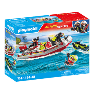 PLAYMOBIL 71464 Feuerwehrboot mit Aqua Scooter Spielset, Mehrfarbig