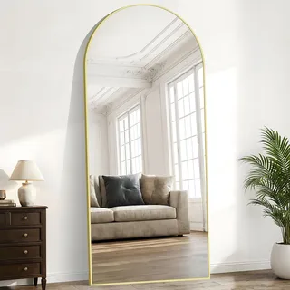 Weare Home Bogen Ganzkörperspiegel, 203 x 91 cm Gewölbter Standspiegel, Goldener Metallrahmen Boden Länge Spiegel, Stehend, Wand montiert, lehnend, Bodenspiegel für Schlafzimmer, Wohnzimmer