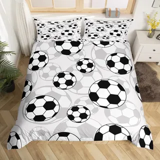 Bettwäsche 135x200 Fußball, Weiche GebüRstet Mikrofaser Bettbezug Set, Bettbezüge mit Reißverschluss und 2 Kissenbezug 80x80 cm