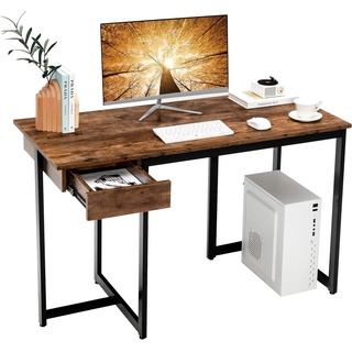 COSTWAY Schreibtisch mit Schublade, 120 x 55 x 75 cm, Computertisch klein, Officetisch Bürotisch Holz PC-Tisch, Arbeitstisch Metallgestell, für H...