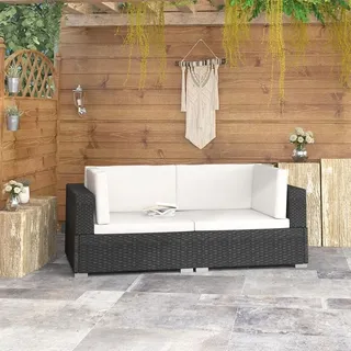 Tidyard 2-Sitzer-Sofa, Rattan-Ecksofa, 70 x 70 x 54 cm, mit 1 rechteckigen Ecksofa, 1 linken Ecksofa, 2 Sitzkissen, 4 Rückenkissen, Loungesessel, - Schwarz/Weiß