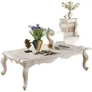 Xlmoebel Couchtisch Eleganter Barock-Tisch aus Echtholz mit geschwungenen Beinen (Couchtisch, Couchtisch), Hergestellt in Europa weiß