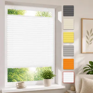 Plissee ohne Bohren Weiß 40x120cm Plissee Klemmfix Version Plisseerollo Sichtschutz und Sonnenschutz Blickdicht Easyfix lichtdurchlässig Rollo für Fenster & Tür