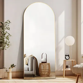 CASSILANDO Ganzkörperspiegel, 165X60cm Gewölbter Spiegel, Bodenspiegel mit Ständer, hängend oder lehnend an die Wand, stehender Spiegel für Schlafzimmer Garderobe (Gold)