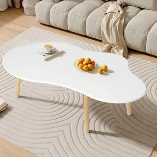 OSKOPWRC Kleiner Cloud Couchtisch, Mid-Century Moderner Teetisch mit Wolkenform, Minimalistischer Bambus-Couchtisch für Wohnzimmer, Japanischer Stil, Skandinavischer Kaffeetisch für Apartments Weiß