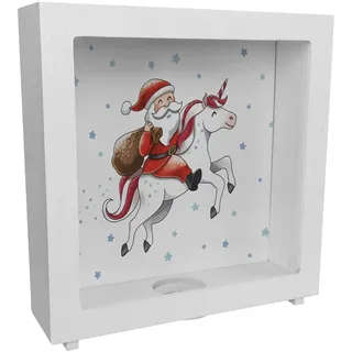 Weihnachtsmann auf Einhorn Rahmen Spardose aus Holz Weihnachten Magie Sparbüchse Einhorn Nikolaus sparen Sparschwein Pferd Kinderzimmer Kleingeld Teenager
