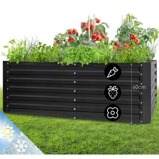Blumfeldt Hochbeet aus Metall, Wetterfestes Stahl-Hochbeet für Balkon & Garten, Rostfreies Hochbeet Verzinkt, Freistehende Hochbeete 200x100x60 cm... - Schwarz