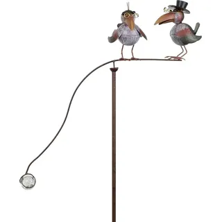 Gartenstecker Metall Vogelpaar mit Brille und Zylinder auf Ast mit Glaskugel - lustige Gartendeko Figur 172 cm hoch - Deko-Stecker für Garten Beet...