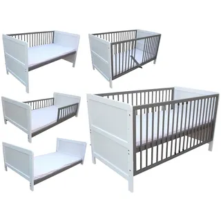 Micoland Kinderbett Juniorbett Gitterbett Beistellbett 140x70 cm 3in1 mit Matratze weiß-grau - Weiß