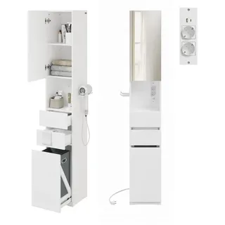SoBuy Badezimmerschrank BZR240-E Hochschrank 70 x 30 x 180 cm Weiß Glas/Spanplatte