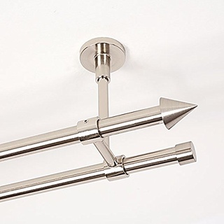Ventanara® Gardinenstange 240 cm 2 läufig 16 mm mit Endstücken Kegel und Standard inklusive 48 Ringen Deckenmontage