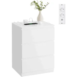 VASAGLE Beistelltisch 2 AC-Steckdosen Schlafzimmer wolkenweiß