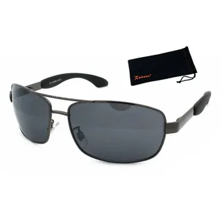 Rennec Sonnenbrille Herren Schwarz Schmale Pilotenbrille Eckige Gläser Linsen Schwarz Getönt, Brille mit Federscharniere schwarz
