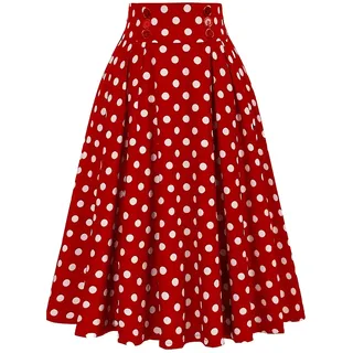 Rockabilly Rock Damen, 50Er Jahre Outfit Gepunktete Röcke Midi Polka Dot Vintage Tellerrock A Linie Swing Faltenrock Casual Tanzrock Hohe Taille Petticoat