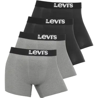 Boxershorts LEVI'S "Men Solid Logo Boxer 4er Pack" Gr. M (5), 4 St., grau (grau, schwarz) Herren Unterhosen Levi's Superweicher Baumwollstretch