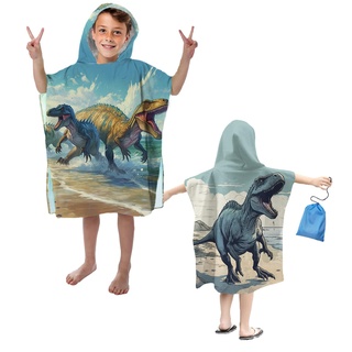 Aiorber Kinderbadetuch mit Kapuze, Strandtuch aus Mikrofaser, 76x76cm Kinderbadetuch Poncho, ideal für Mädchen, Jungen und Kleinkinder mit Dinosaurier-Motiven