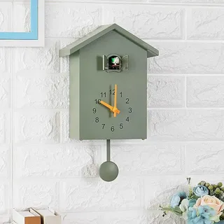 Kuckucksuhr, Vintage Kuckuck-Wanduhr, Kuckucksuhr mit Pendel-Stimmen und Vogelruf, Wandkunst für Zuhause, Wohnzimmer, Büro-Dekoration (Grün)