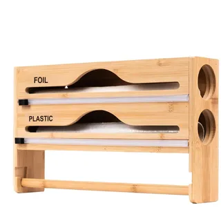 Folien Spender Mit Küchenrolle Halter 3 In1 Folienschneider Aus Holz Wandrollenhalter Küche 35x21x7cm Frischhaltefolienspender Küchenrollenhalter Küchenfolien Organizer Papierrollenhalter
