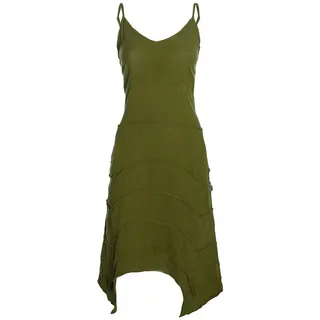 Vishes Sommerkleid Damen Träger Patchwork Zipfelsaum Baumwolle Gewebt Alternative Mode, Boho, Hippie, Ethno, Festival grün 38