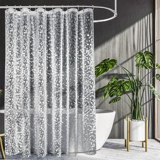 DabbOo 3D Kieselstein Muster Duschvorhang 180x200cm Antischimmel Duschvorhang Wasserdicht PEVA Material mit 12 kostenlosen Duschringen für Badezimmer Dusche und Badewanne Transparent Desig