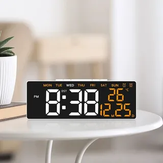 FANSU Nachttisch Wecker Digital, Digitalwecker Dual Alarm Temperatur Datum Wochentag DST Countdown Snooze 12/24HR LED Leuchtziffern Digitaler Wecker 3 Helligkeit für Schlafzimmer (Orange)