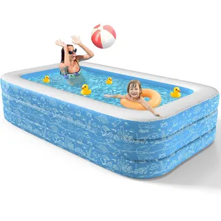 CACSPS Aufblasbare Schwimmbecken, 200 x 132 x 51 cm, Großes aufblasbares Pool für Kinder und Erwachsene, Langlebiges Familien-Freizeitpool, Kinderbecken für Garten, Hinterhof oder Innenbereich