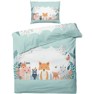 ZDABAOEC Wald Fuchs Kinderbettwäsche 100x135 Jungen Mädchen, Weiche Microfaser Kinder Baby Bettwäsche 2er Set - 1 Bettbezug + 1 Kissenbezug 40x60, mit Reißverschluss, Wende Motiv