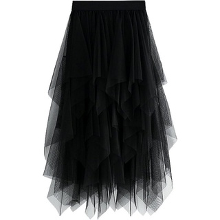 FIDDY Stufenrock Damen-Tüllröcke, asymmetrische Röcke schwarz