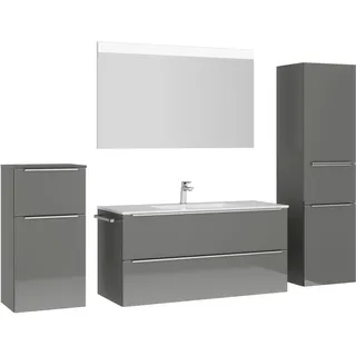 Nobilia Badmöbel-Set NOBILIA "Levere", grau (schiefergrau), B:230cm H:169cm T:48,7cm, Kastenmöbel-Sets, Hochglanz, inkl. Spiegel mit Touch-Sensor, in vier Breiten