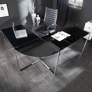 riess-ambiente Exklusiver Design Eck-Schreibtisch BIG DEAL 180cm Glas schwarz Bürotisch Tisch
