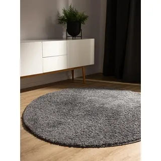 benuta Basic Hochflorteppich Soho - grau ø 160 cm rund - Kuschelig Weicher Teppich im Minimalistischen Look - Pflegeleicht - Fußbodenheizung Geeignet