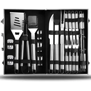 NBQABN Profi Grillbesteck Set Koffer, Grillbesteck BBQ Grillzubehör, Aluminium Grillkoffer mit Edelstahl Besteck,Grillset mit viel BBQ Accessories, Personalisierte Geschenke Männer