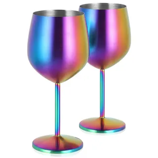 Livole Cocktailgläser aus Edelstahl, Rotweingläser mit Stiel, Unzerbrechlich Weingläser, 18Oz 550ml Sektgläser, Champagner Gläser Set für Partys, Picknicks, Camping, Bunt (2er Pack)
