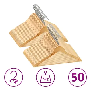 vidaXL Kleiderbügel-Set Holz Braun 50 St.