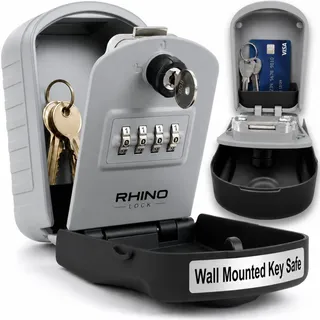 Rhino Lock – Kombi Schlüsseltresor zur Wandmontage - Schließfach/Schlüsselkasten Großer Innenraum für Schlüssel mit 4-stelligem Code, Notschlüsselzugang & patentiertem Code-Wiederherstellungssystem
