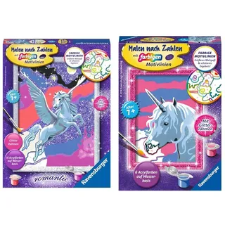 Ravensburger Malen nach Zahlen 28641 - Stolzer Pegasus - Malen nach Zahlen für Kinder ab 7 Jahren & Malen nach Zahlen 29609 - Einhorn - Malen nach Zahlen für Kinder ab 7 Jahren, Einhorn Geschenke