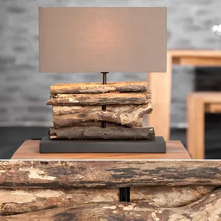 Handgefertigte Tischlampe PERIFERE 40cm braun Treibholz Tischleuchte Massivholz