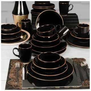 30-teiliges Tafelservice, schwarz/gold, aus Steinzeug - Schwarz