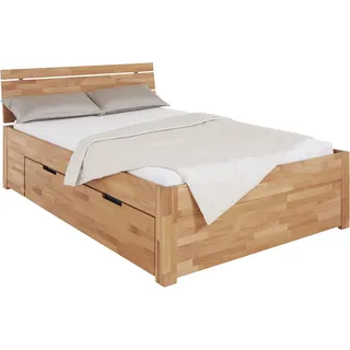 TaBoLe Massivholz Bett mit 2 Schubladen Buche massiv geölt 140 x 200 cm (140 x 200 cm)
