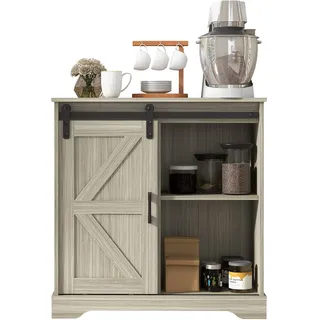 Panana Sideboard, Küchenschrank mit Schiebetür und Verstellbarem Regal, Aufbewahrungsschrank für Küche, Wohnzimmer, Esszimmer (Grau)