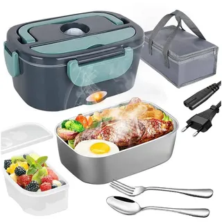 MOPUEA Elektrische Lunchbox 3 in 1 Elektrische Lunchbox für Zuhause und Auto, 1,5 L Brotdose, (Brotdose aus Edelstahl, schnelles Erhitzen von Speisen, 1-tlg., mit getrennter Fach), mit Löffel und Gabeln, Tragetasche und Reinigungstuch