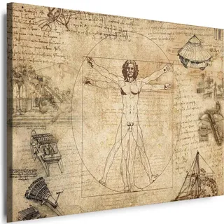 Myartstyle - Bilder Werke von Leonardo Da Vinci Vitruvianischer Mensch 100 x 70 cm LeinWandBilder XXL - 1 Teilige WandBilder Art 3D Modern Kunstdrucke w-a-2044-4