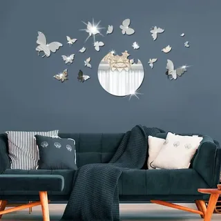 3d-spiegel-wandaufkleber, Dekorative Acryl-wandaufkleber Zum Aufkleben, Abnehmbare Diy-dekoration Für Zuhause, Schlafzimmer, Wohnzimmer – Silberner Schmetterling