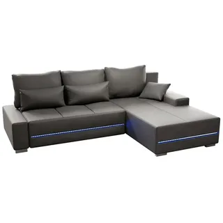 Juskys Sofa Davos mit LED in L-Form rechts Hellgrau 
